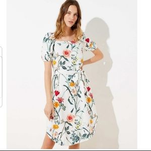 NWT Loft Midi Puff Sleeve Floral Dress